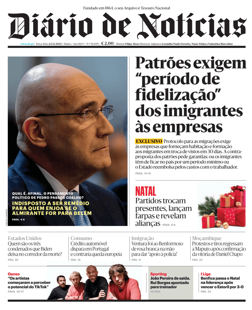 Prima-pagina-Diario de Noticias-edizione-di-oggi-20241224